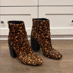 Jessica Simpson Leopard Print Ankle Boots with Studded Heels